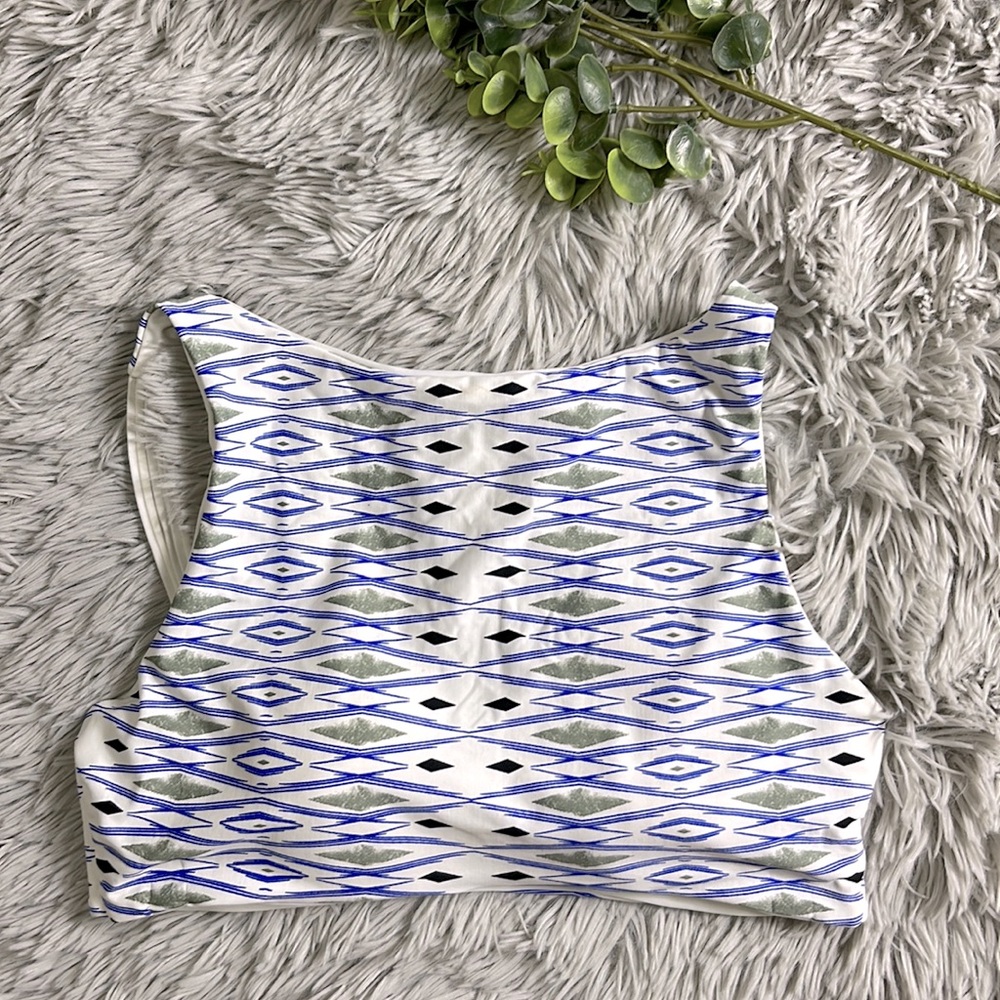 NWOT khong boon blue and white Aztec tribal bikini top size s